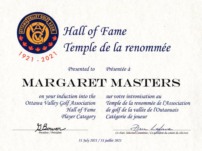 Certificate of Induction Margie Masters